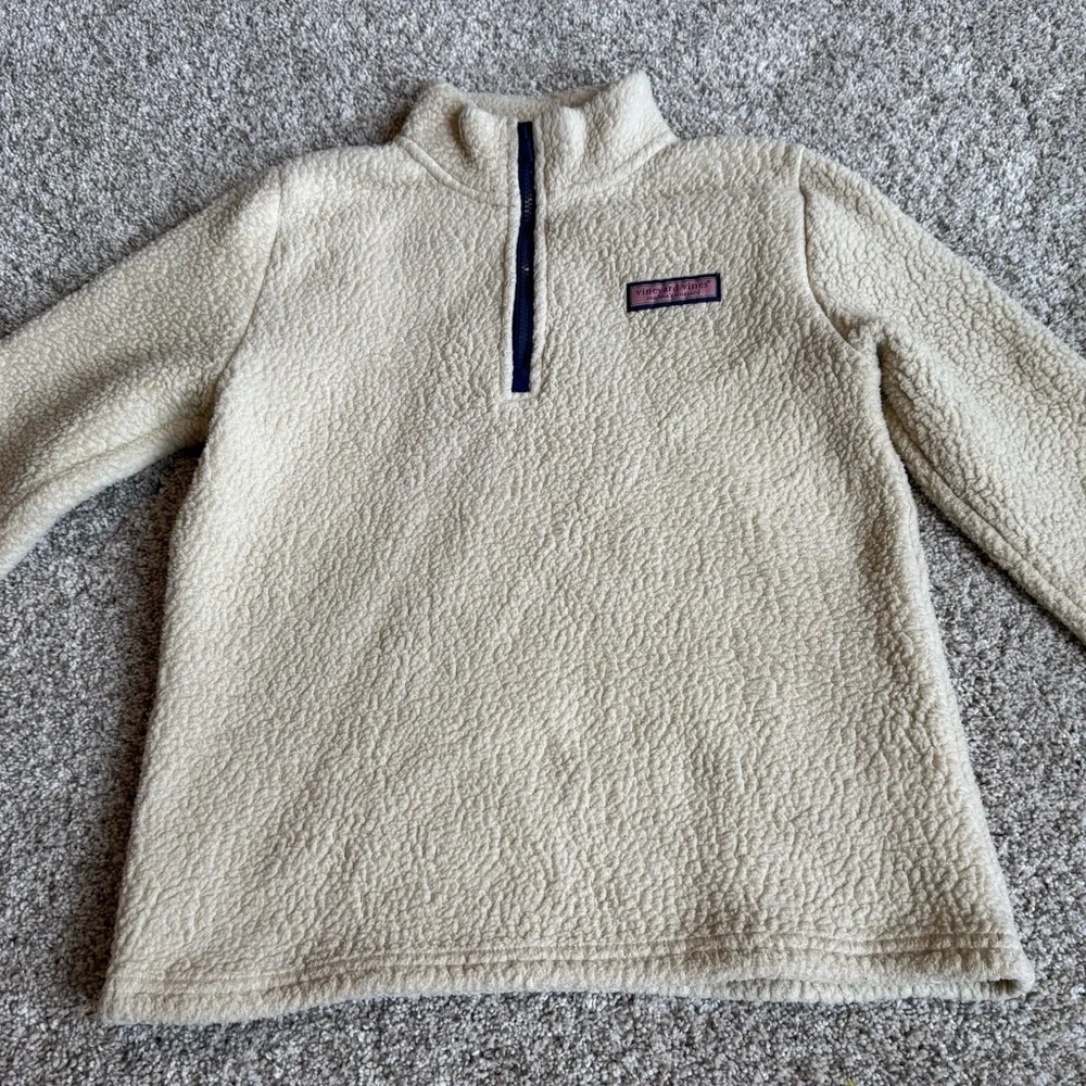 Vineyard Vines Kids Sherpa Harbor Fleece Half Zip Pullover | Large (16) | Cream